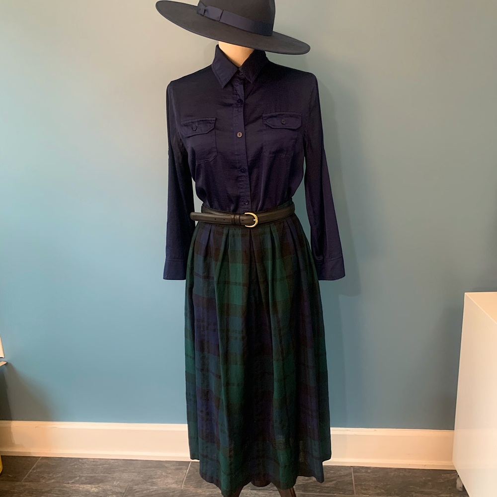 Vintage Pendleton Plaid Wool Midi Skirt w/Pockets